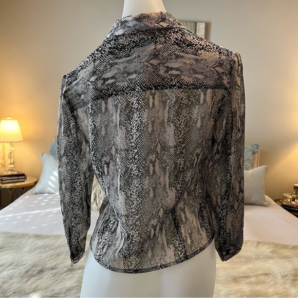 Vintage ANN TAYLOR Beige Black Sheer Snake 3/4 Sleeves 4P Button Down Shirt - Picture 3 of 13